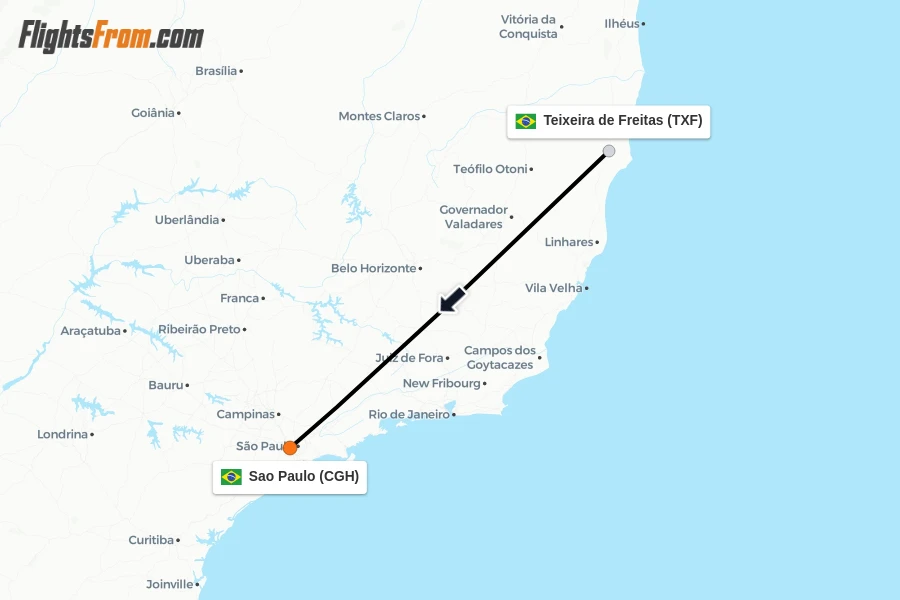 Flights from Teixeira de Freitas to Sao Paulo route map