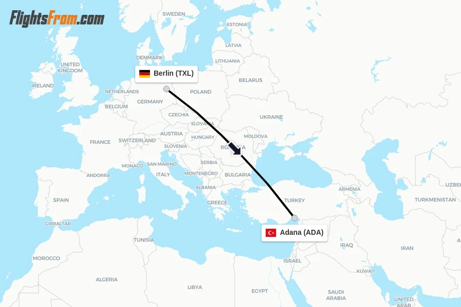 Flights from Berlin to Adana route map