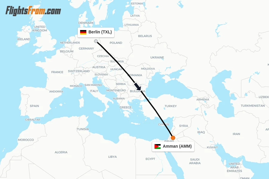 Flights from Berlin to Amman route map