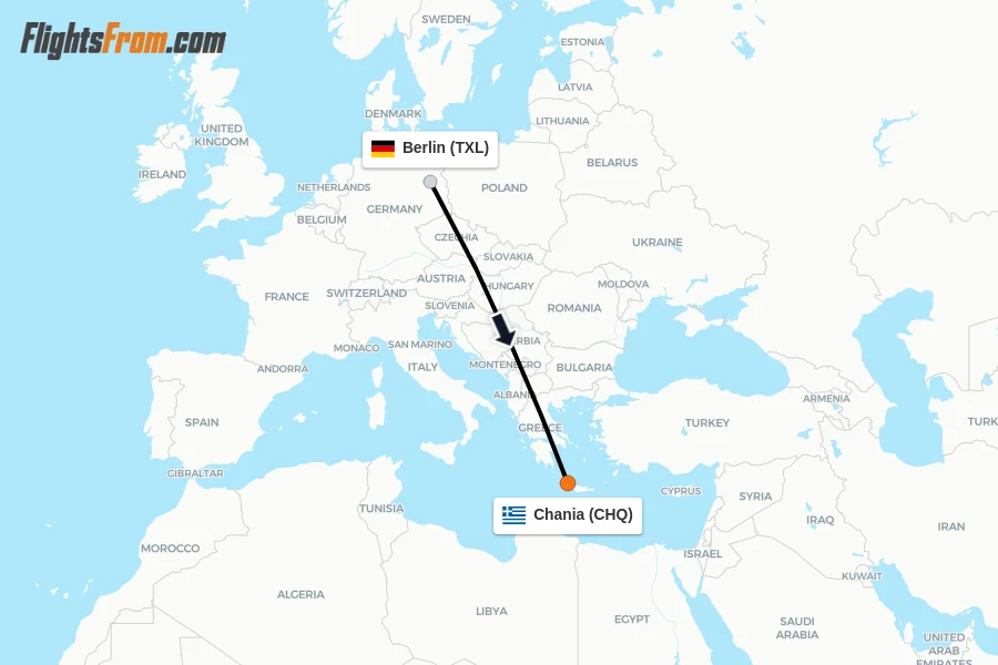 Flights from Berlin to Chania route map
