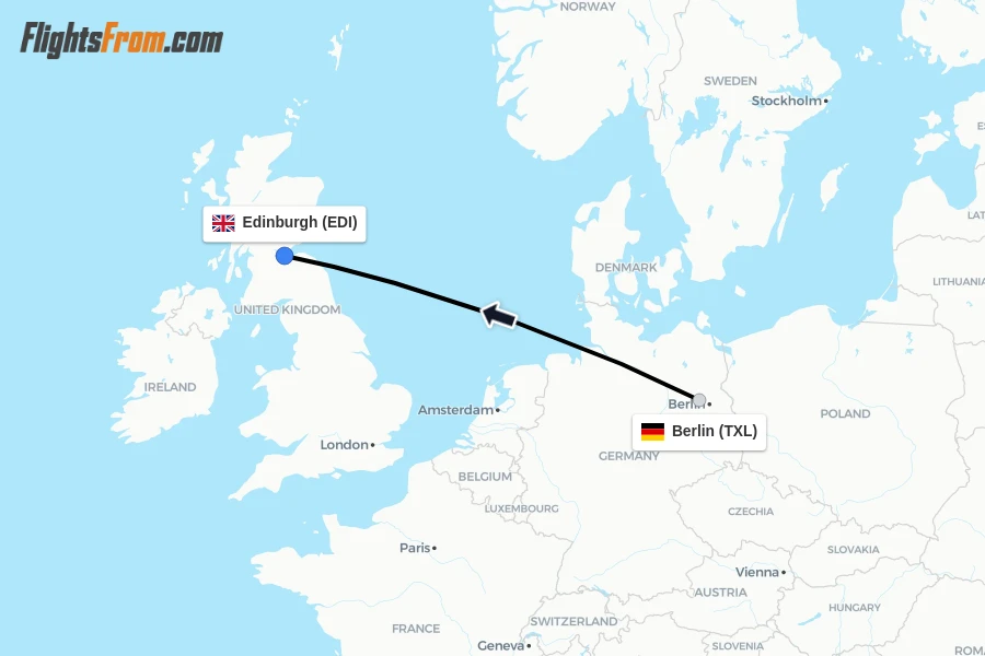 Flights from Berlin to Edinburgh route map