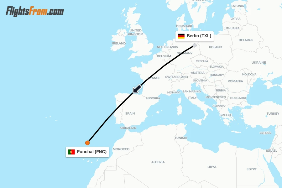 Flights from Berlin to Funchal route map