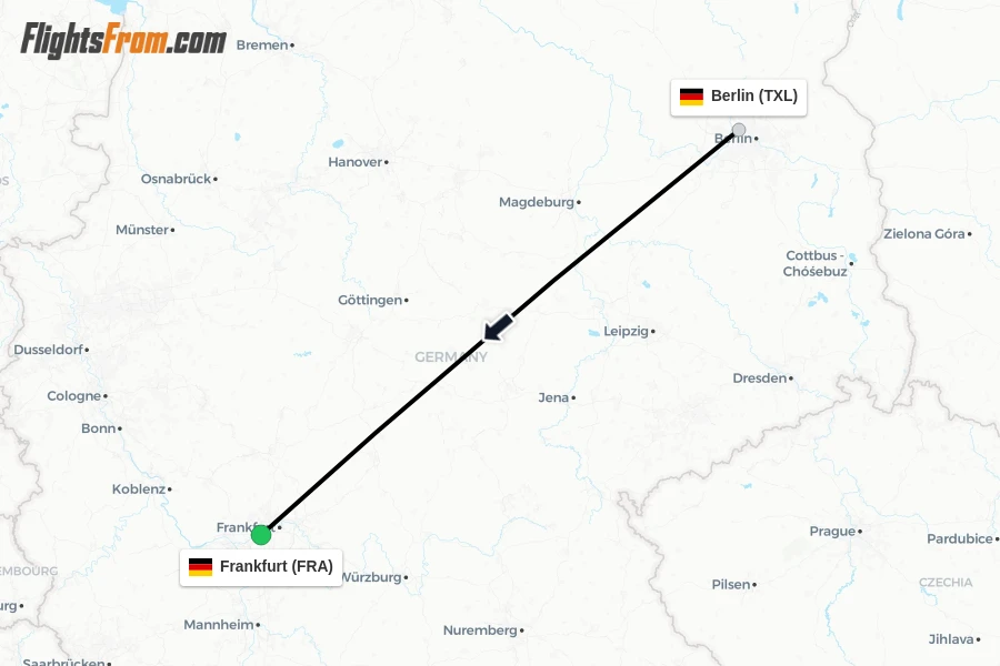 Flights from Berlin to Frankfurt route map