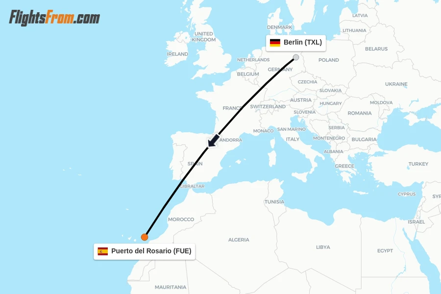 Flights from Berlin to Puerto del Rosario route map