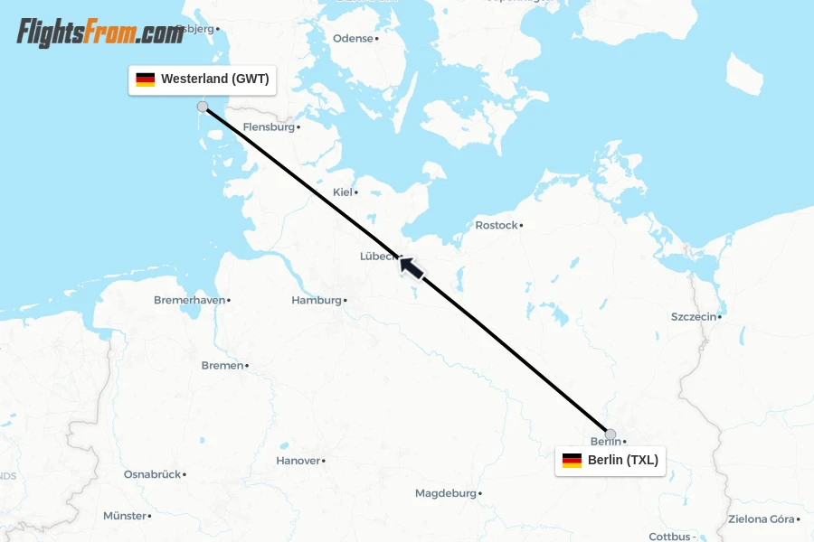 Flights from Berlin to Westerland route map