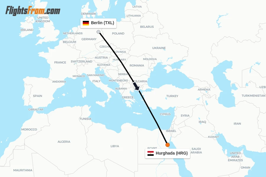 Flights from Berlin to Hurghada route map