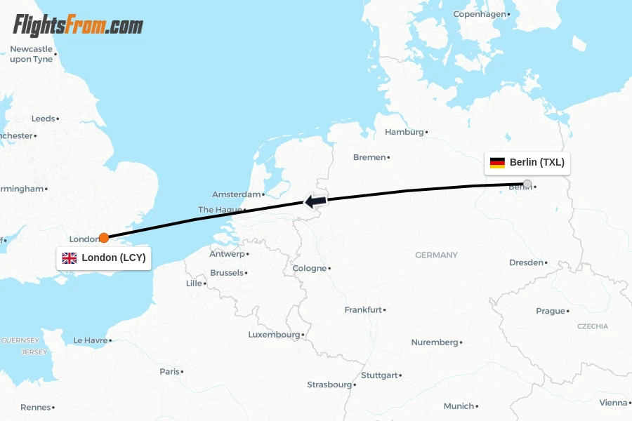 Flights from Berlin to London route map
