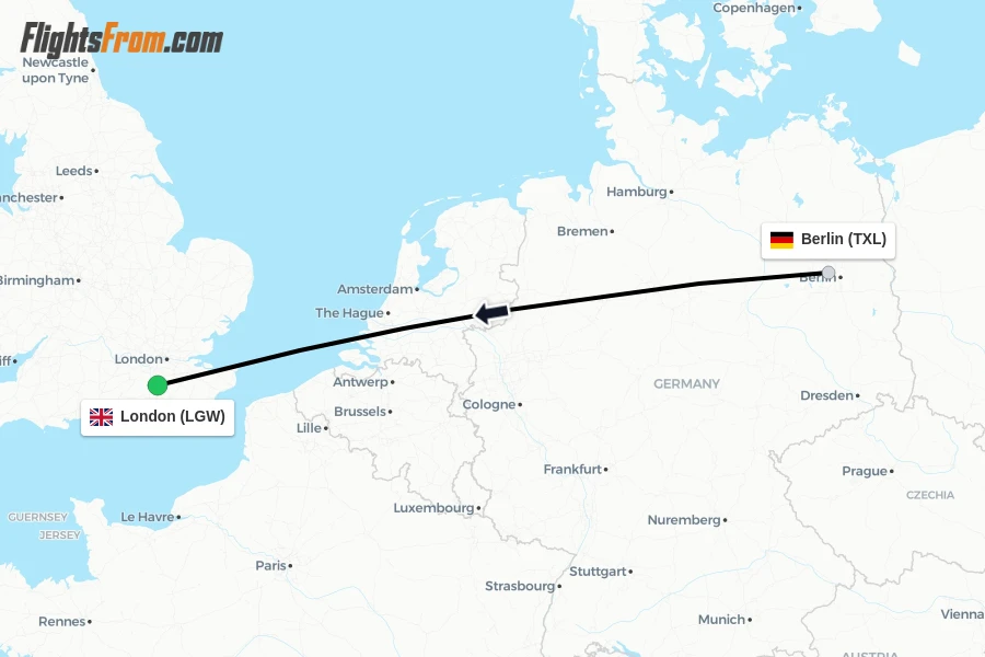 Flights from Berlin to London route map