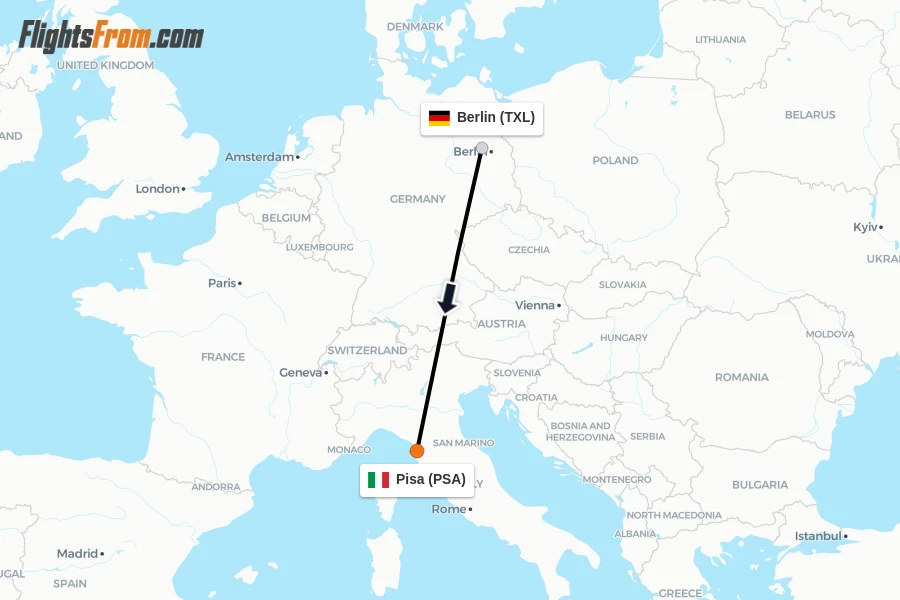 Flights from Berlin to Pisa route map