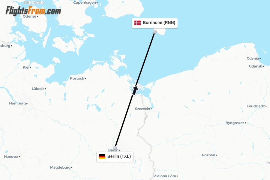Flights from Berlin to Bornholm route map