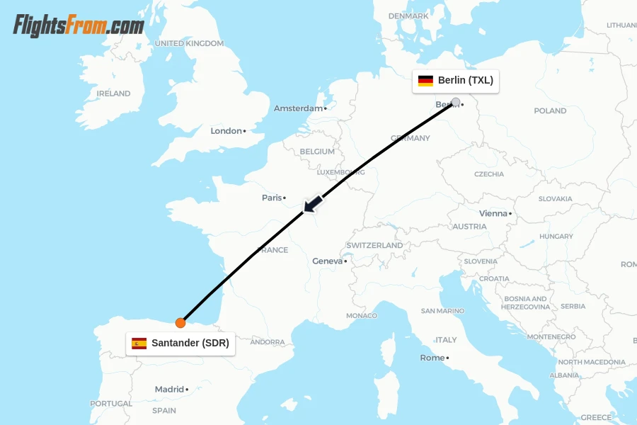 Flights from Berlin to Santander route map