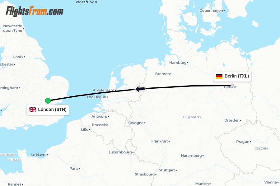 Flights from Berlin to London route map