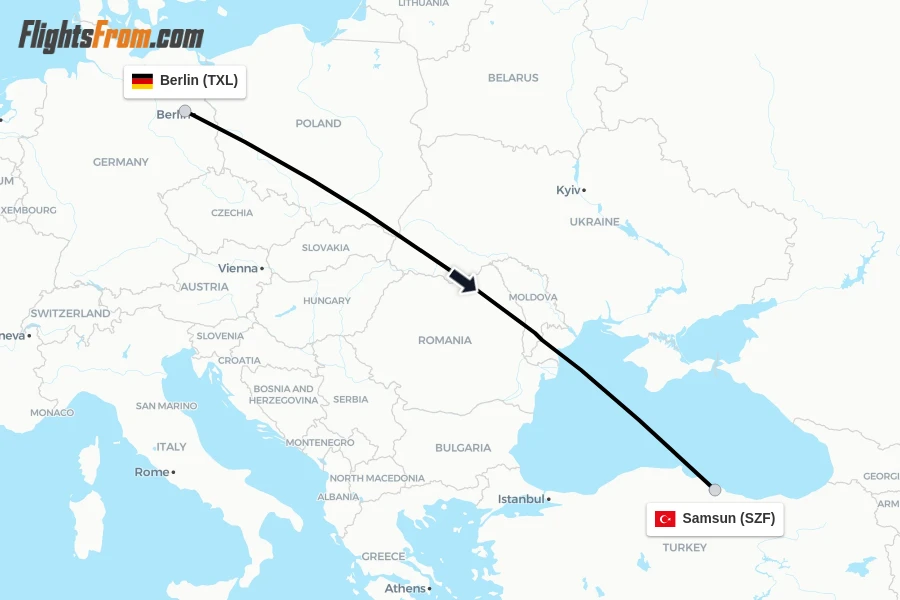 Flights from Berlin to Samsun route map