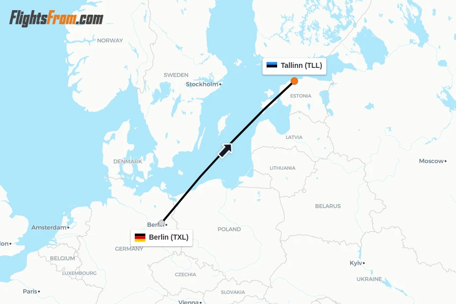 Flights from Berlin to Tallinn route map