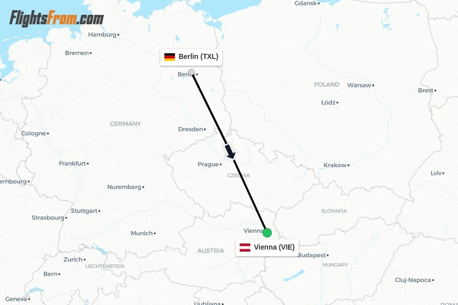 Flights from Berlin to Vienna route map