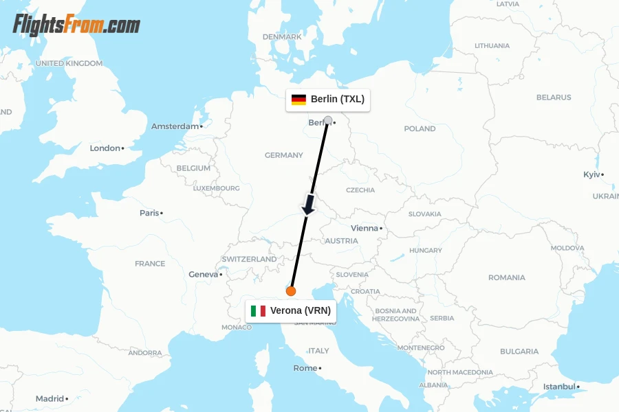 Flights from Berlin to Verona route map