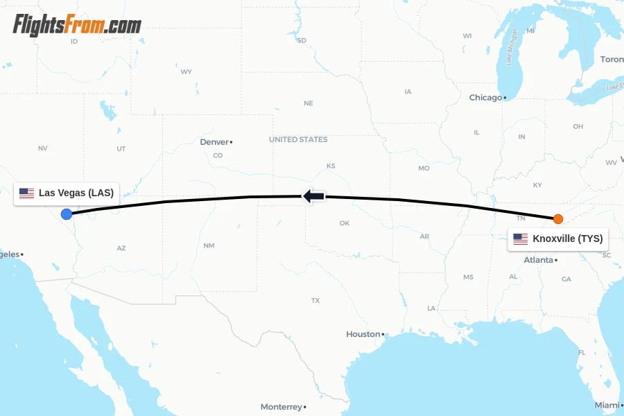 Flights from Knoxville to Las Vegas route map