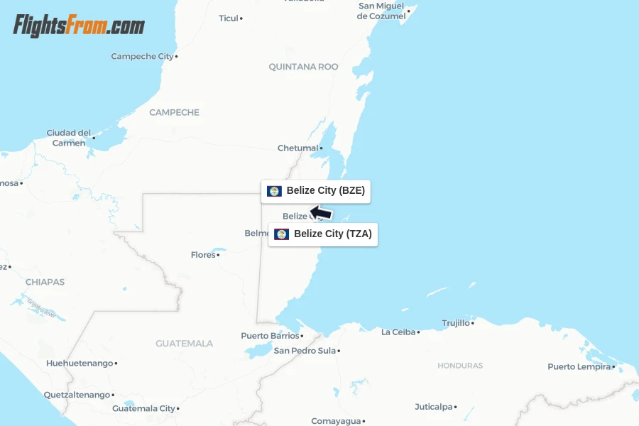 Flights from Belize City to Belize City route map