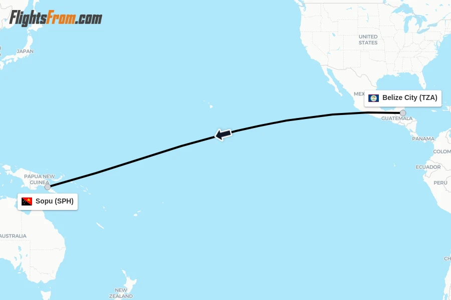 Flights from Belize City to Sopu route map
