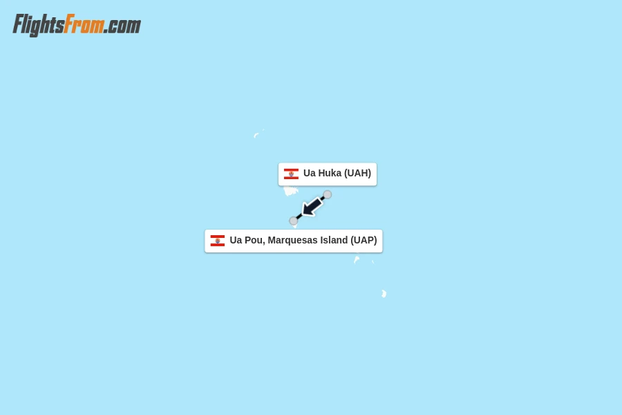 Flights from Ua Huka to Ua Pou, Marquesas Island route map