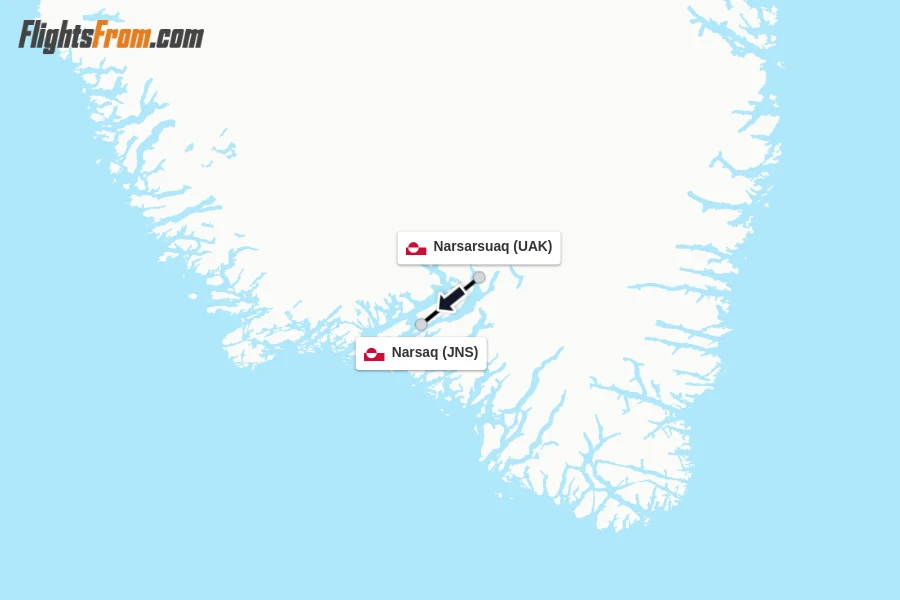 Flights from Narsarsuaq to Narsaq route map