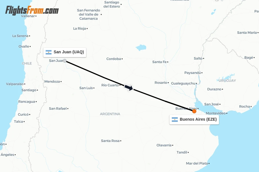 Flights from San Juan to Buenos Aires route map