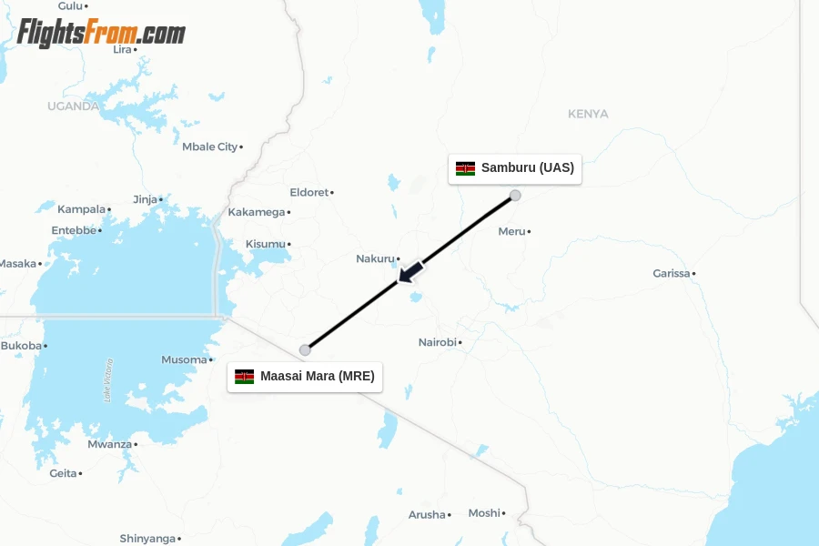 Flights from Samburu to Maasai Mara route map
