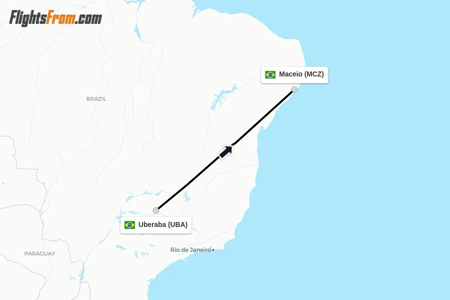 Flights from Uberaba to Maceio route map