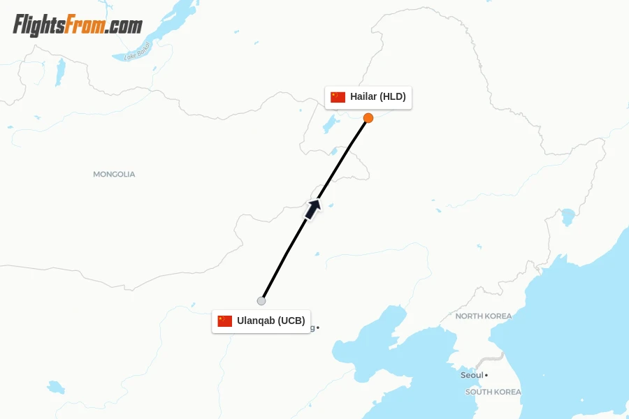 Flights from Ulanqab to Hailar route map