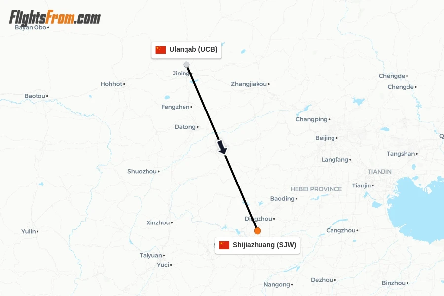 Flights from Ulanqab to Shijiazhuang route map