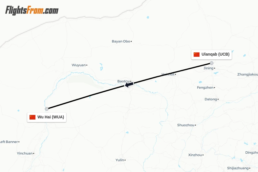 Flights from Ulanqab to Wu Hai route map