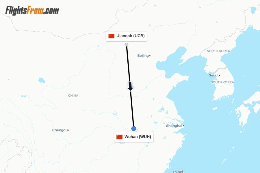 Flights from Ulanqab to Wuhan route map