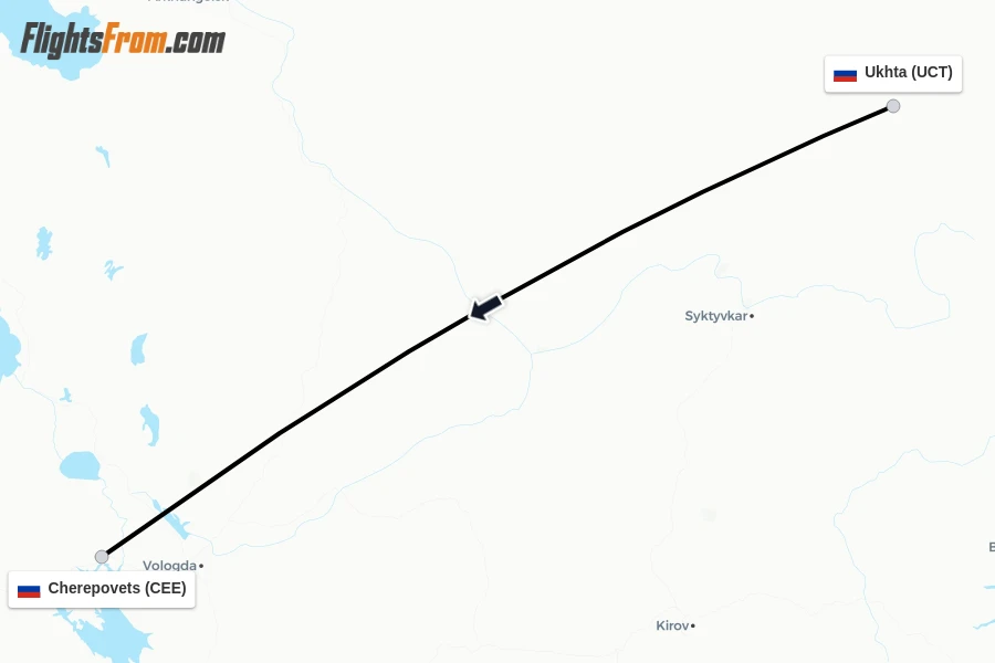 Flights from Ukhta to Cherepovets route map