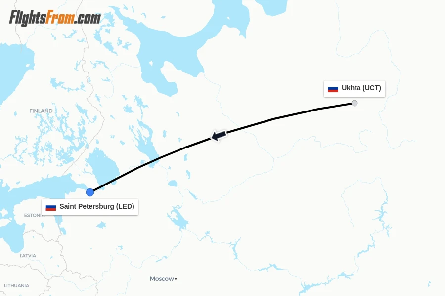 Flights from Ukhta to Saint Petersburg route map