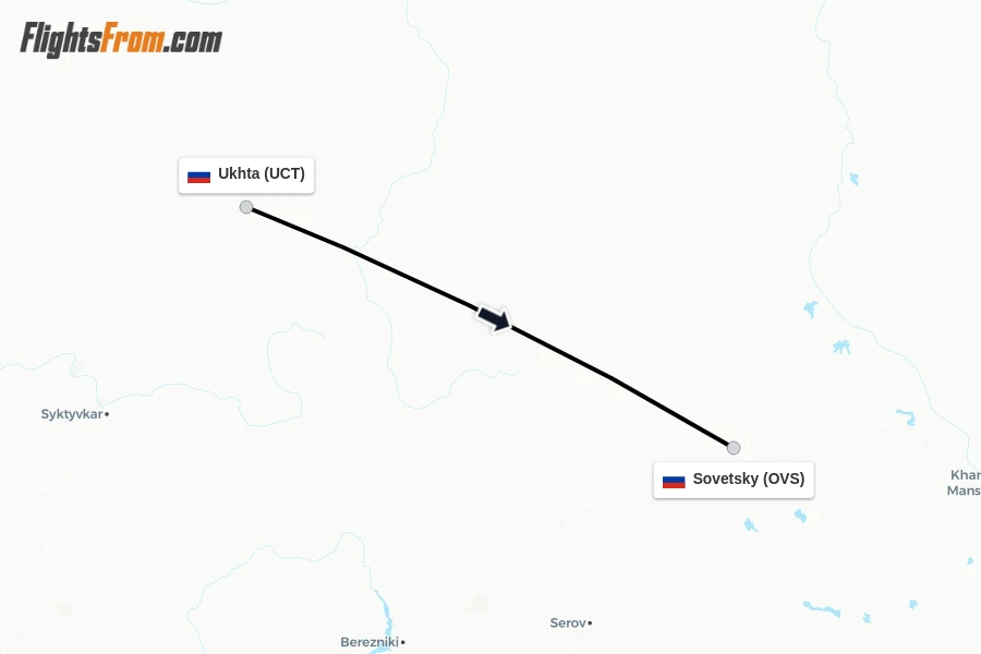 Flights from Ukhta to Sovetsky route map