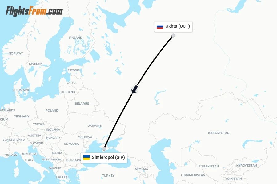 Flights from Ukhta to Simferopol route map