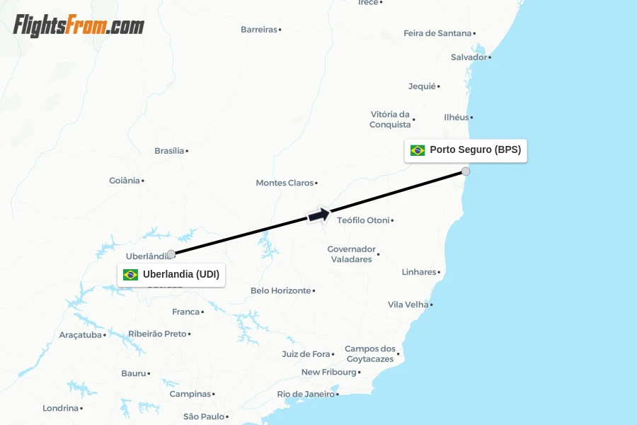 Flights from Uberlandia to Porto Seguro route map