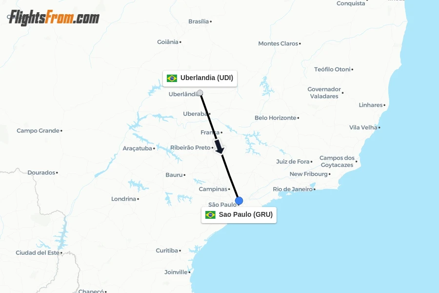 Flights from Uberlandia to Sao Paulo route map