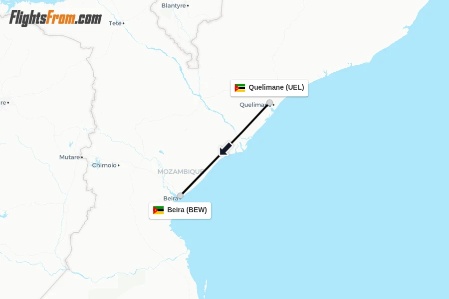 Flights from Quelimane to Beira route map