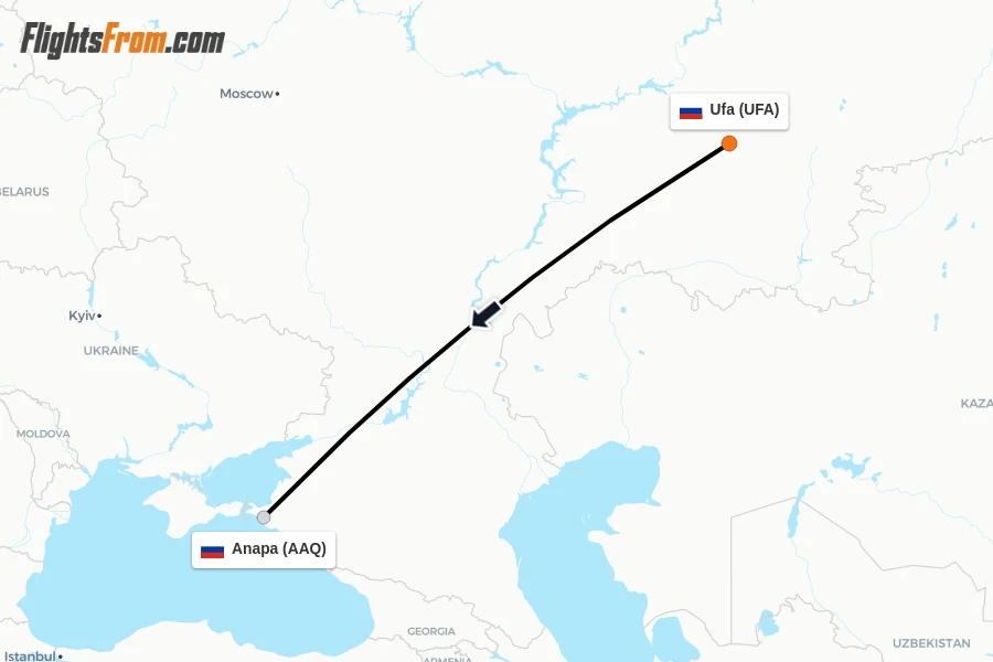 Flights from Ufa to Anapa route map