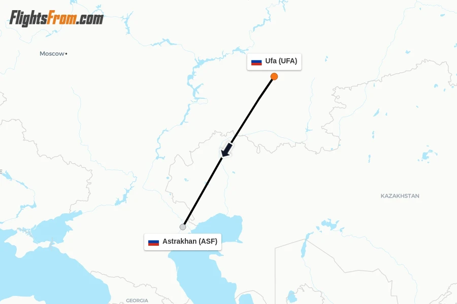Flights from Ufa to Astrakhan route map