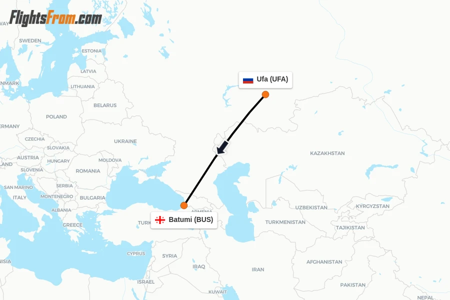 Flights from Ufa to Batumi route map