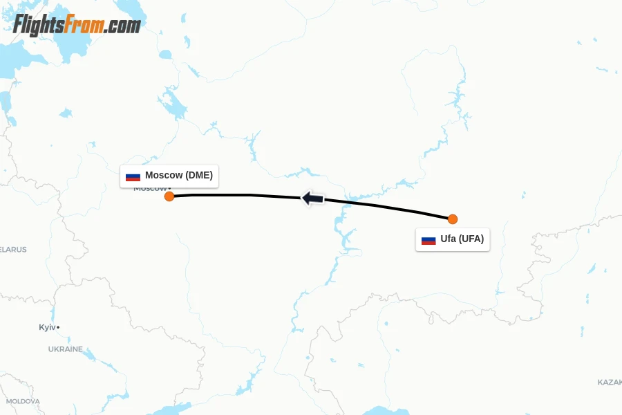 Flights from Ufa to Moscow route map