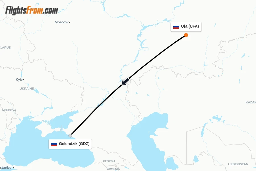 Flights from Ufa to Gelendzik route map