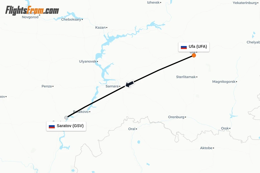 Flights from Ufa to Saratov route map