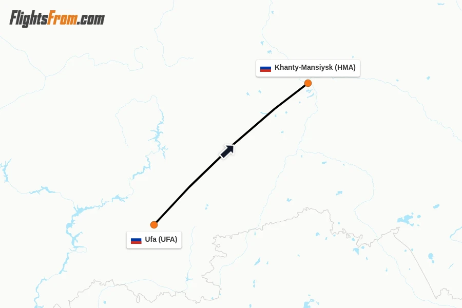 Flights from Ufa to Khanty-Mansiysk route map