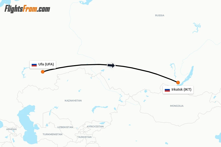 Flights from Ufa to Irkutsk route map
