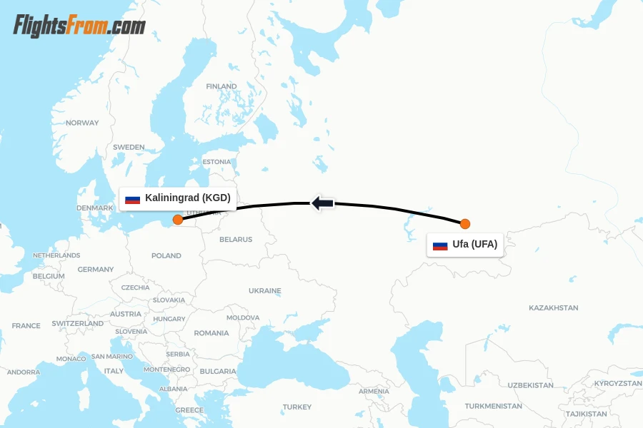 Flights from Ufa to Kaliningrad route map