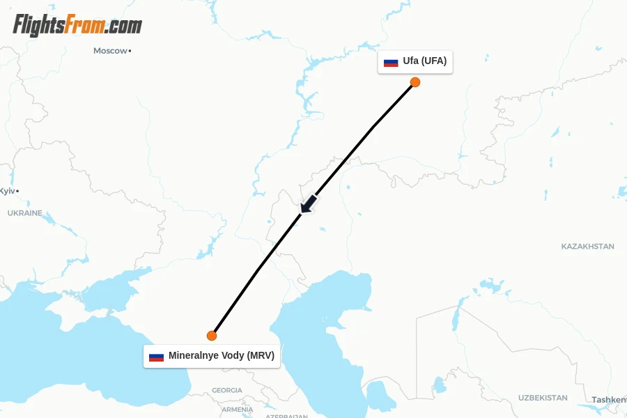Flights from Ufa to Mineralnye Vody route map