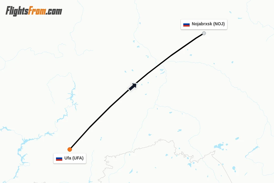 Flights from Ufa to Nojabrxsk route map